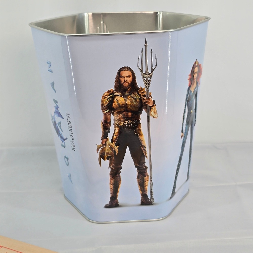 DC Comics Aquaman‎ Movie Popcorn Tin 130oz Metal Bucket Golden Link 2018 Promo - Picture 2 of 10